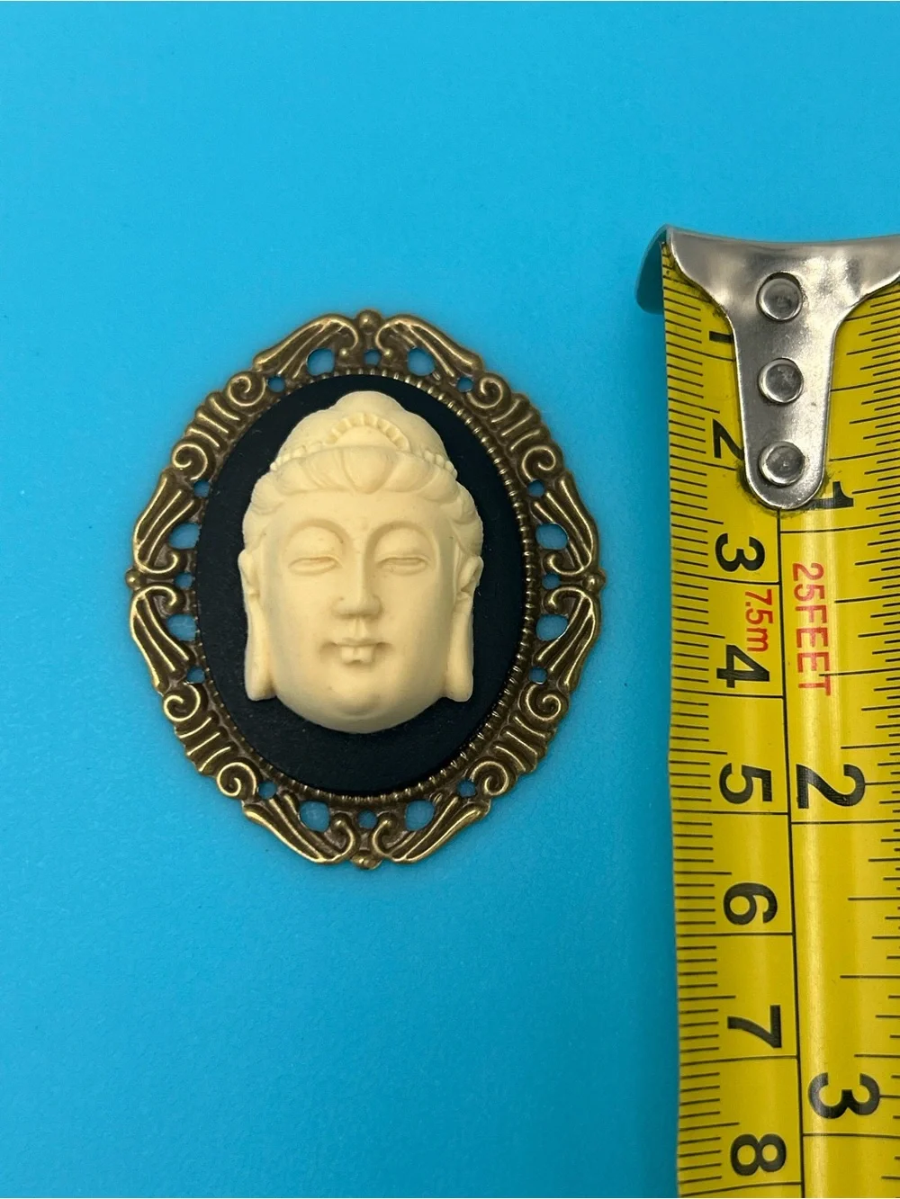 Antique Gold Buddha Cameo Brooch with Ivory Face - Men’s Accessory
